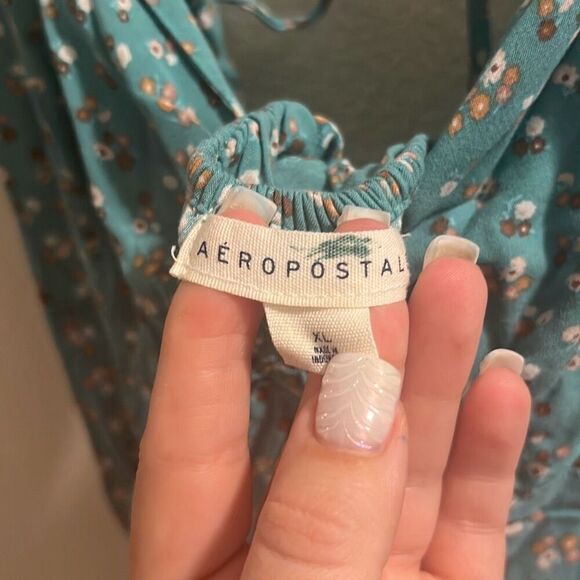 ✨Aeropostale Floral Sweetheart Neck Tie Back Teal Sz XL Dress✨ - Picture 10 of 11